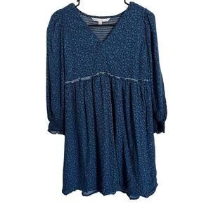 The Nines By Hatch Blue Floral Tunic Long Sleeve V-Neck Smocked Maternity Size M